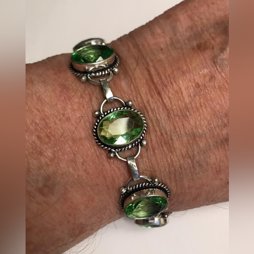 Peridot Stamped 925 Sterling Silver Bracelet